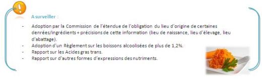 Textes à surveiller qui doivent compléter le règlement 1169/2011 (INCO)